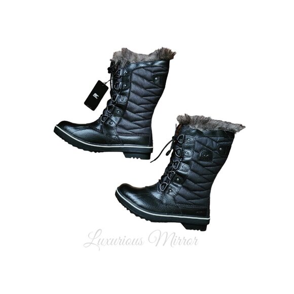 Sorel Tofino II Faux Fur Waterproof Lace Up Lined Boots Sz 8 Black Stone Women - Picture 3 of 9